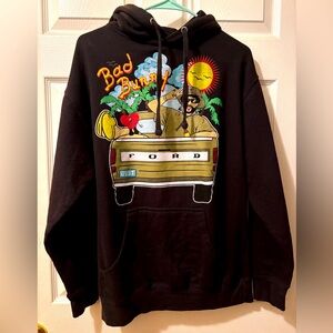 Bad Bunny Graphic Pickup Truck Black Hoodie Sweatshirt Adult Medium